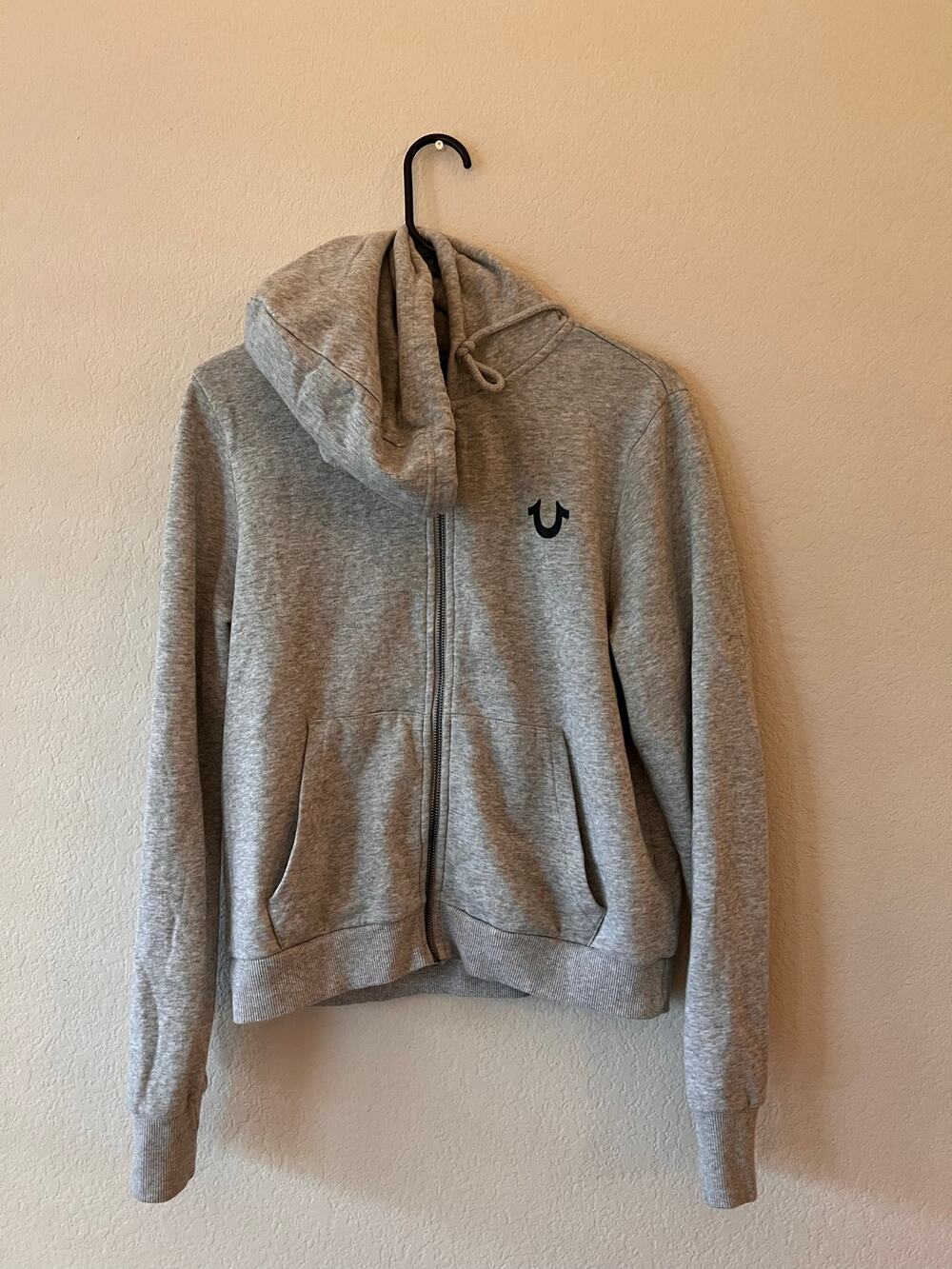 True Religion Grey Buddha Guitar Full Zip Hoodie Y2K Cropped 80% Cotton